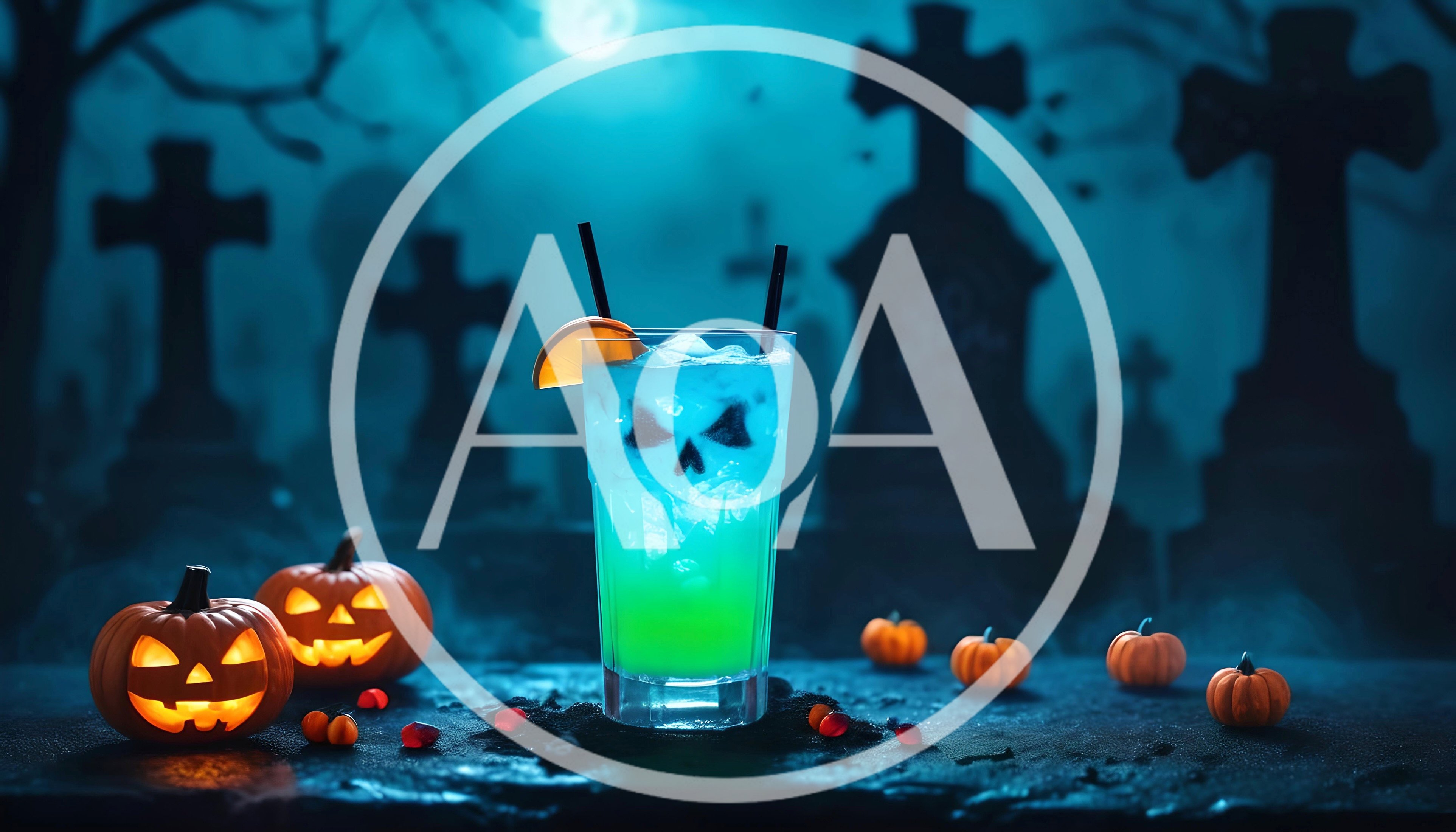 Halloween Cocktail With Jack O Lanterns In Graveyard