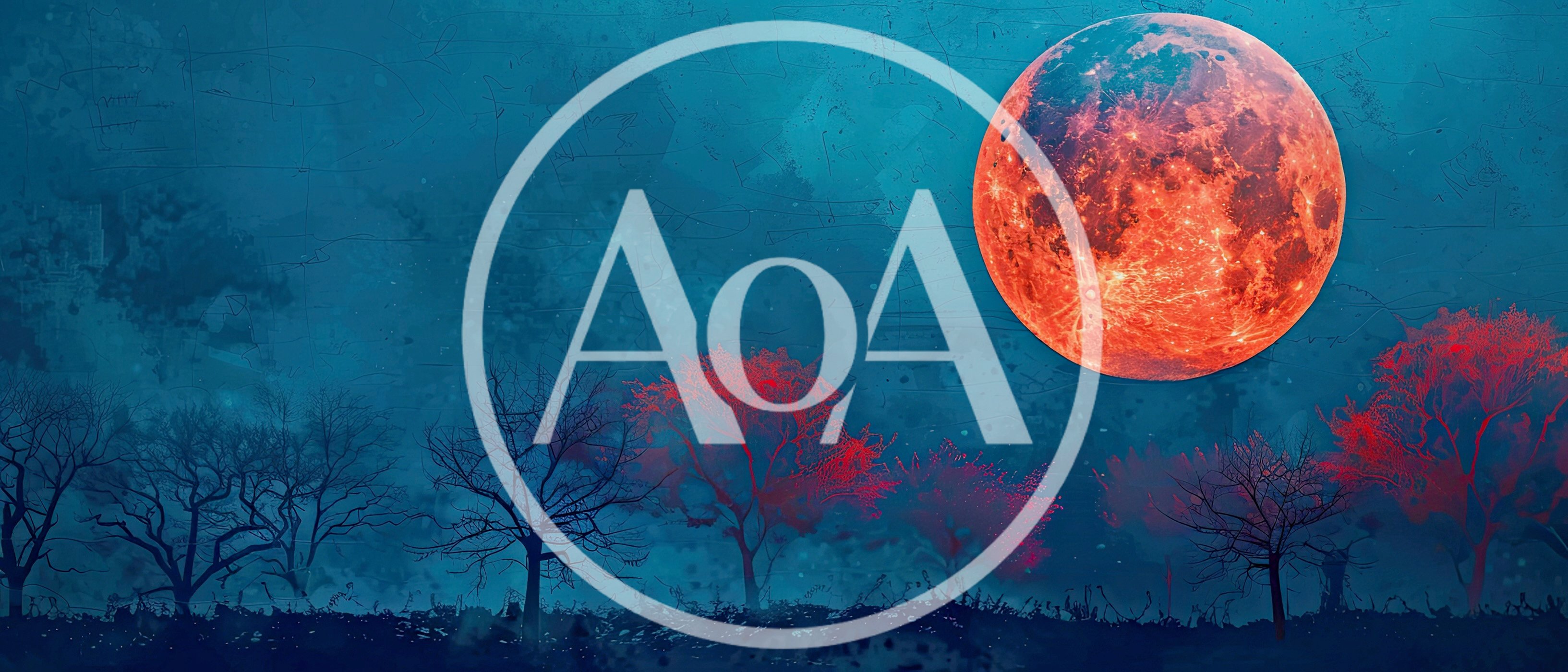 Surreal Red Moon Over A Dark Forest Landscape