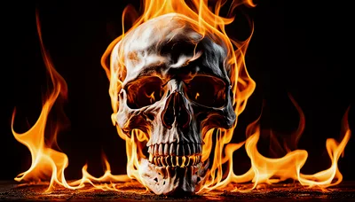 Human Skull Engulfed In Intense Burning Flames
