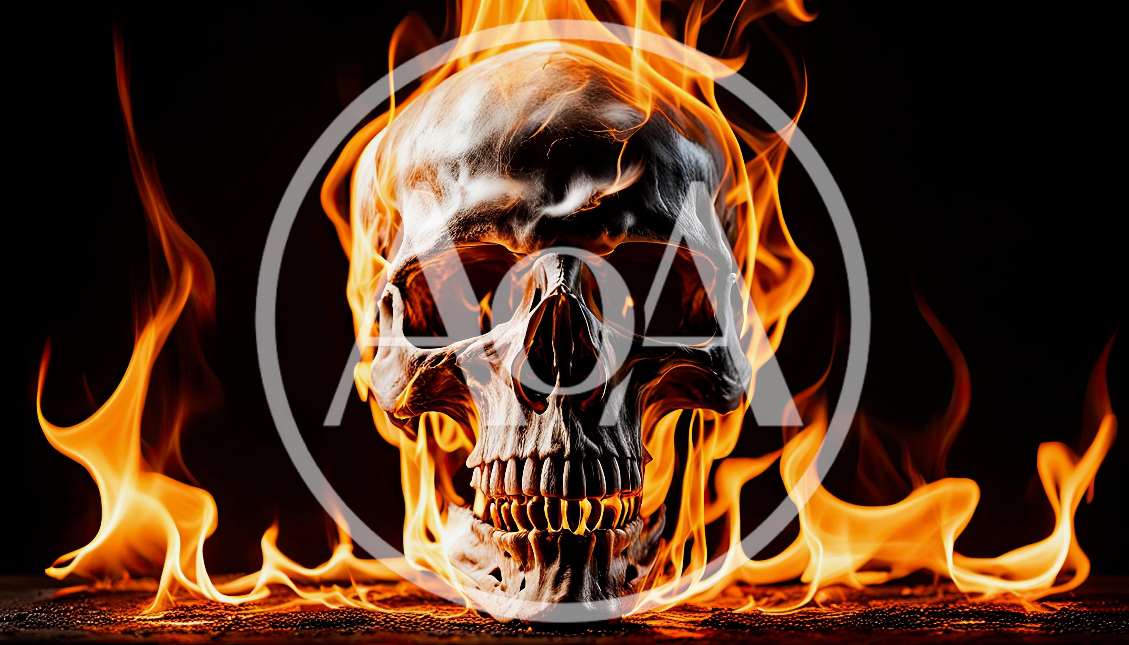 Human Skull Engulfed In Intense Burning Flames