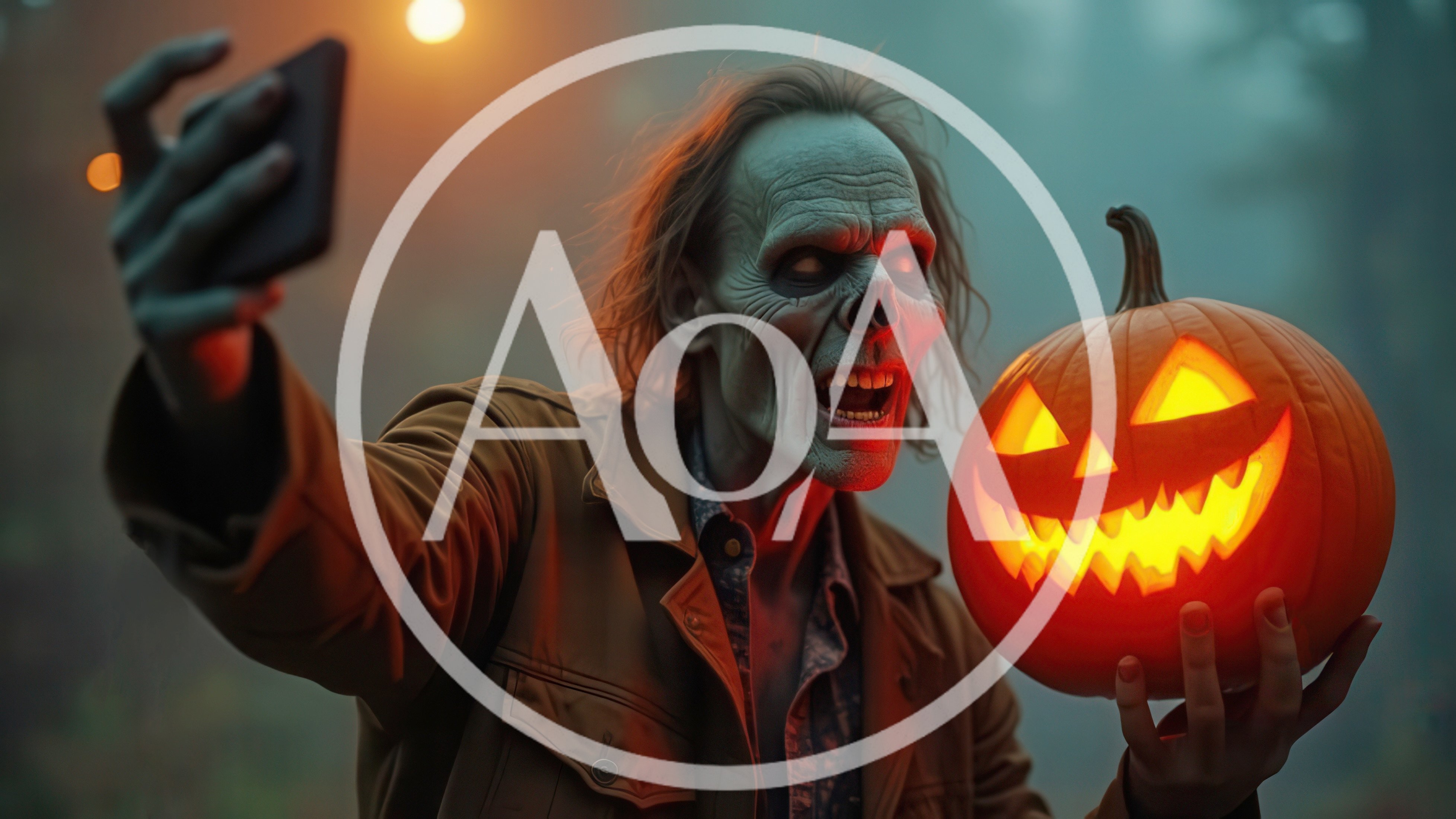 Zombie Taking A Selfie With A Glowing Jack O Lantern