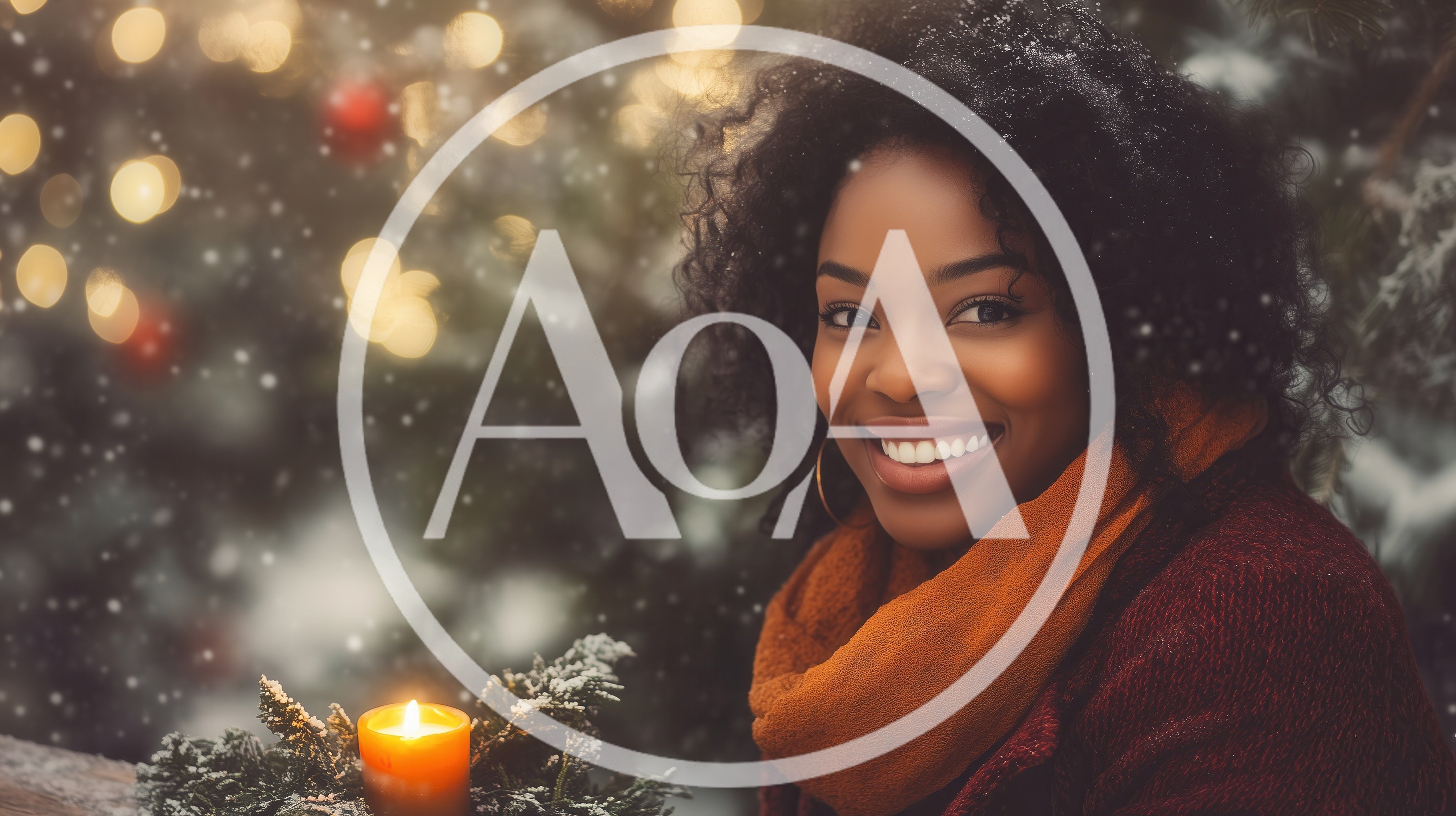 Smiling Woman Holding Candle Outdoors In Winter