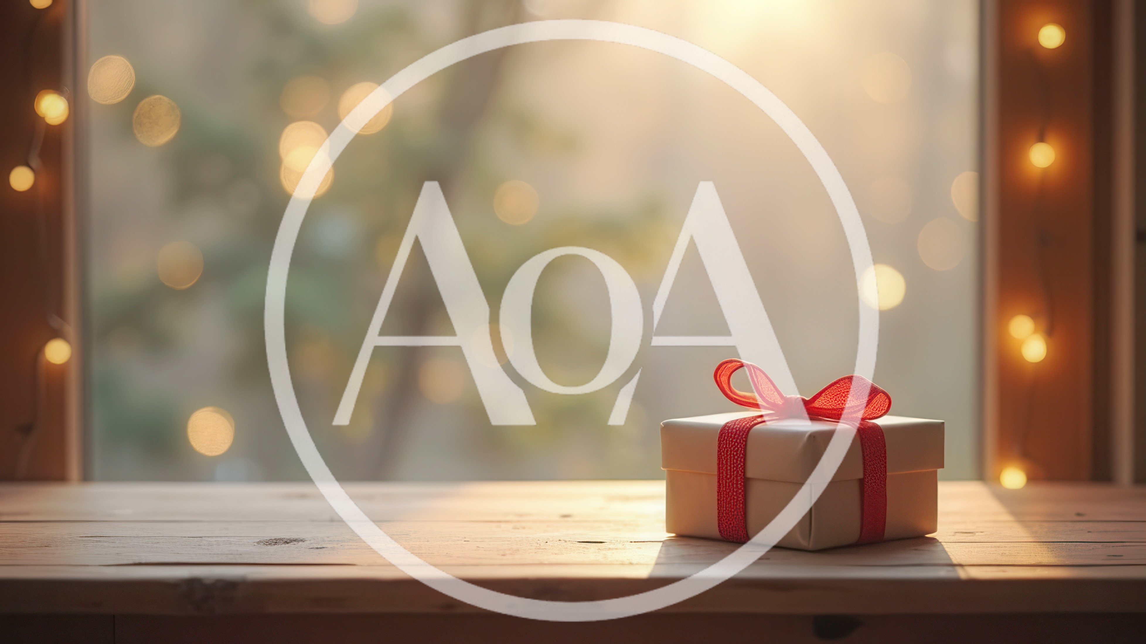 Gift Box With Red Ribbon On Wooden Table