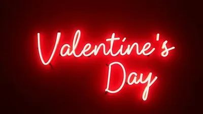 Red Neon Valentine's Day Sign On Dark Background