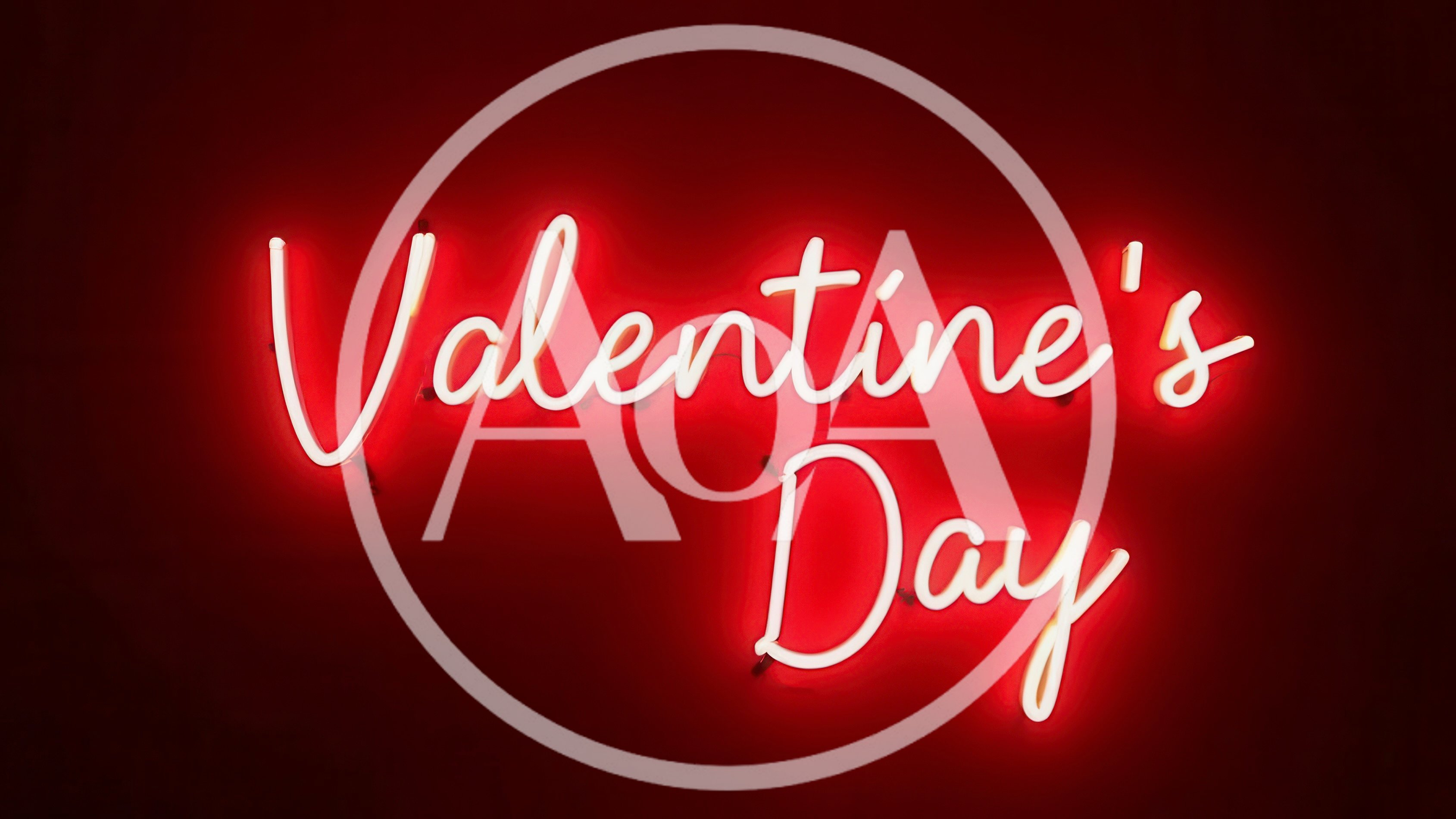 Red Neon Valentine's Day Sign On Dark Background