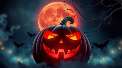 Spooky Jack O Lantern With Glowing Red Moon