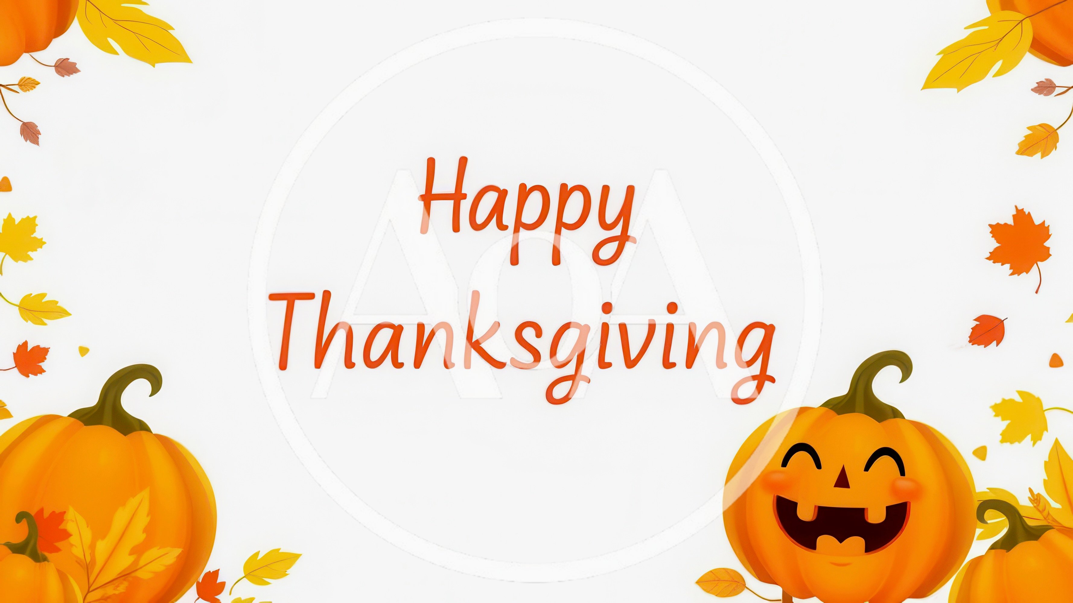 Happy Thanksgiving Greeting Card With Pumpkins And Autumn Leaves