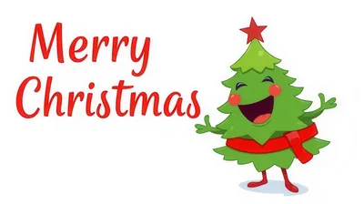 Cartoon Christmas Tree Character Wishing Merry Christmas