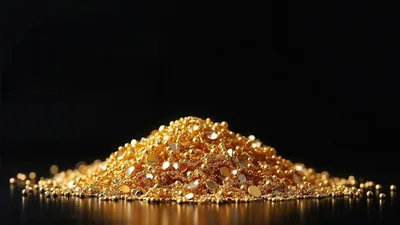 Pile Of Shiny Gold Beads And Sequins