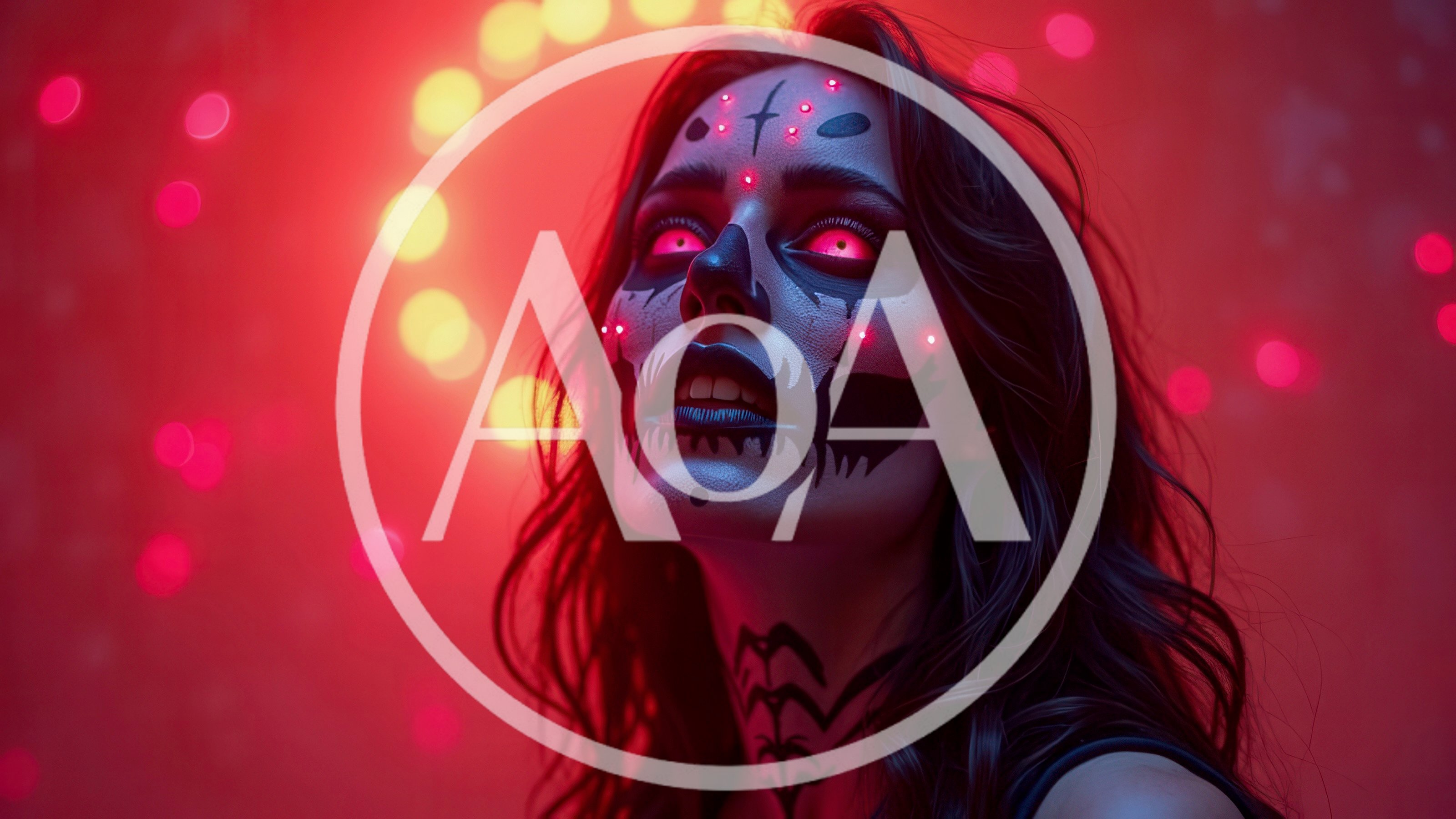 Woman With Glowing Eyes And Skull Makeup