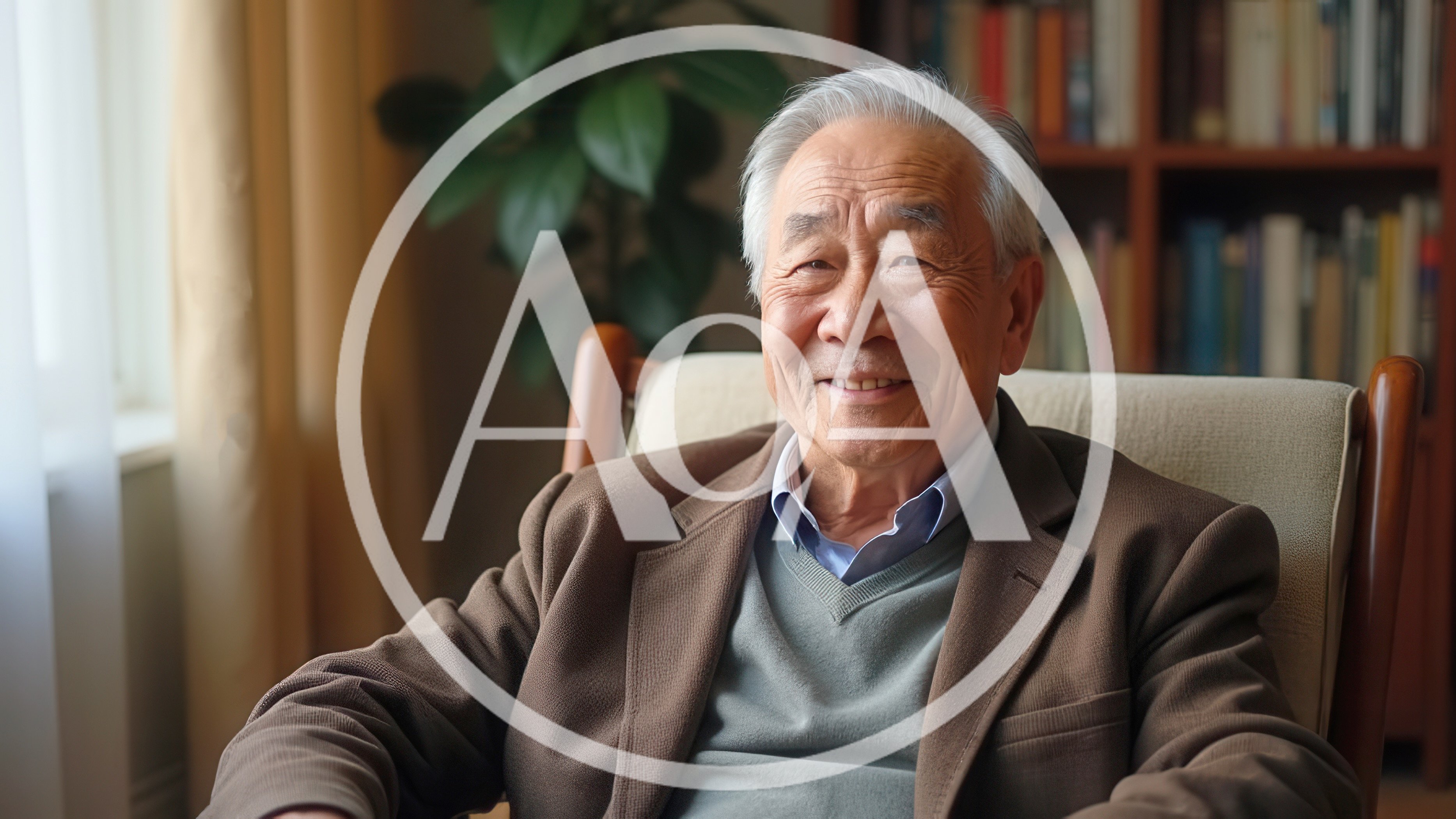 Portrait Of A Smiling Elderly Asian Man In Library