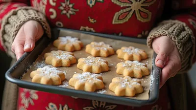 Person Holding A Tray Of Snowflake Shaped Cookies