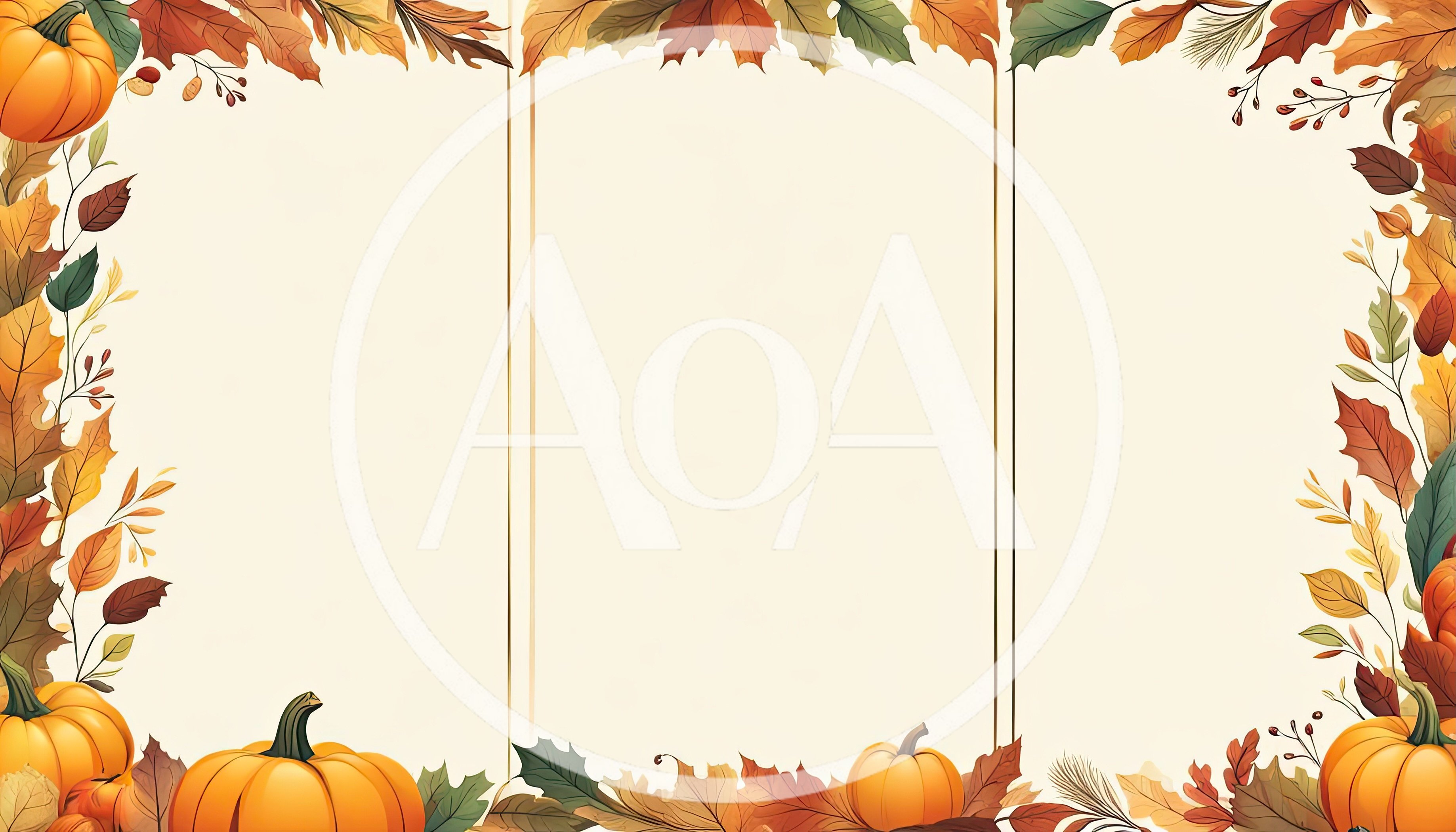 Autumnal Three Panel Frame With Pumpkins And Leaves