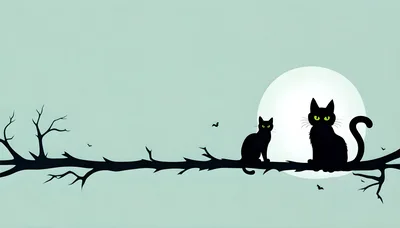 Two Black Cats Sitting On A Tree Branch