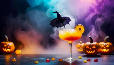 Halloween Cocktail With Witch Hat And Jack O Lanterns