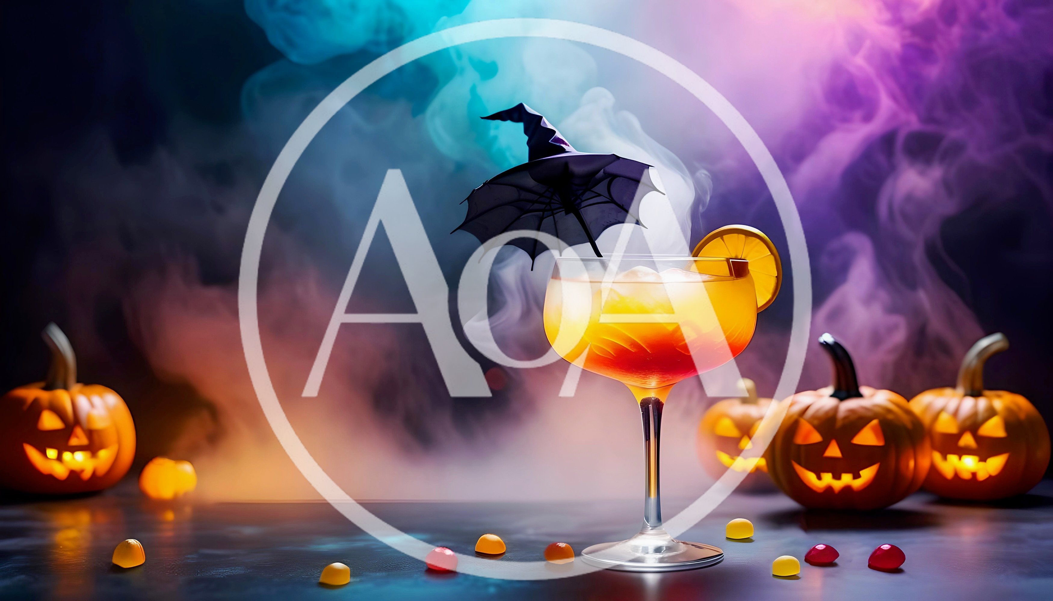 Halloween Cocktail With Witch Hat And Jack O Lanterns