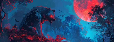 Fierce Werewolf Under A Glowing Red Blood Moon