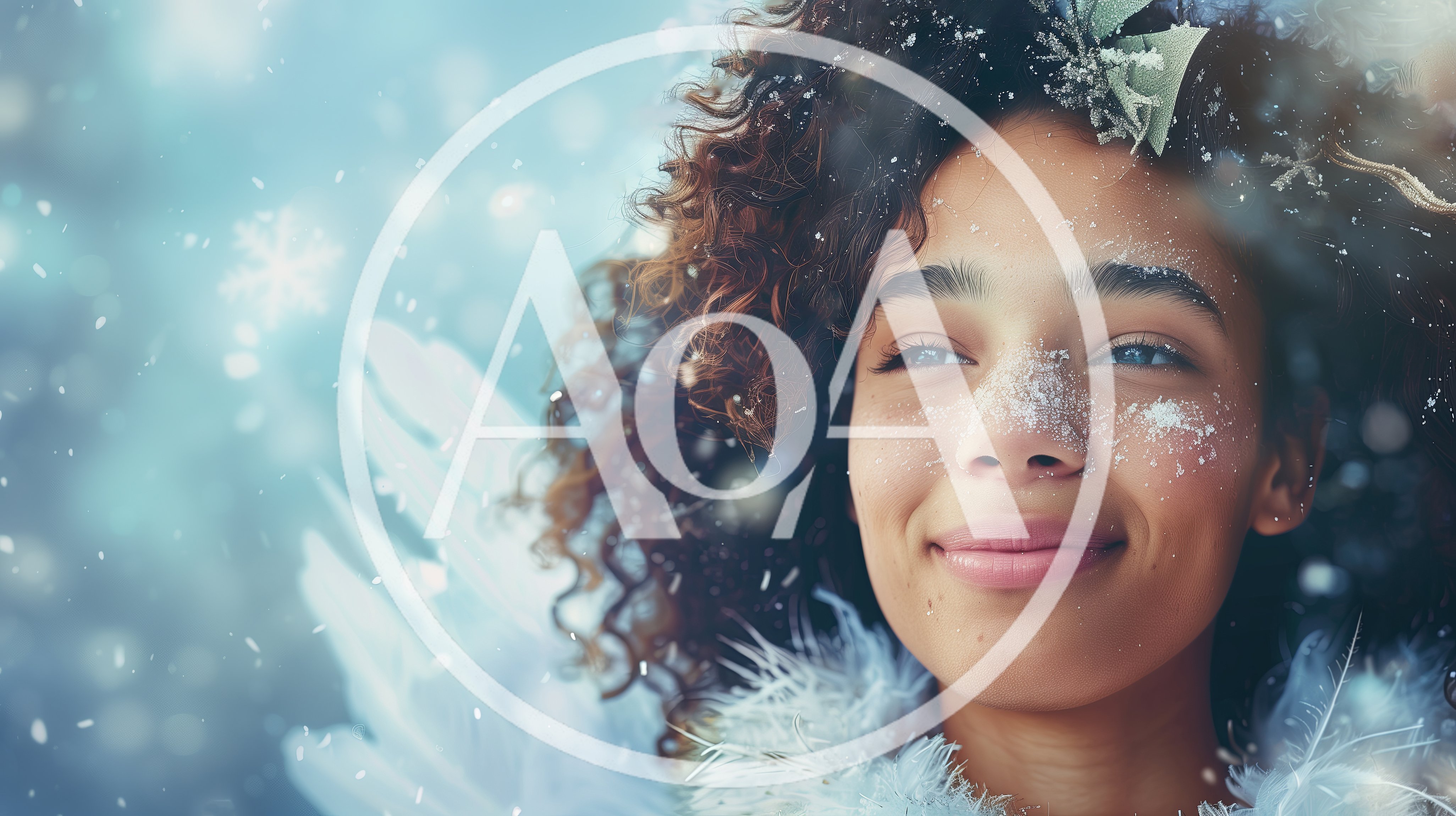 Portrait Of A Beautiful Angel In Winter Snow