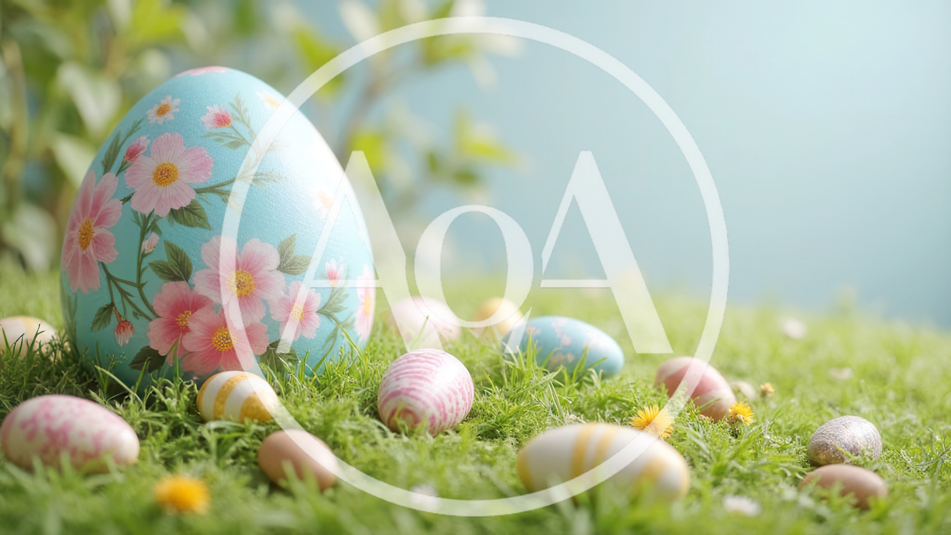 Decorative Easter Eggs Scattered On Green Grass