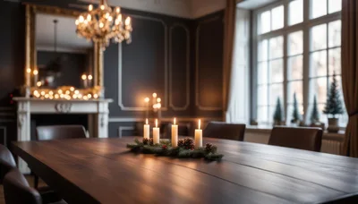 Lit Advent Candles On A Dark Wooden Dining Table