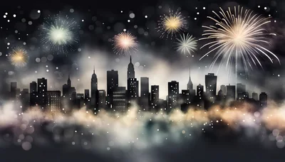 New York City Skyline Silhouette With Fireworks Display