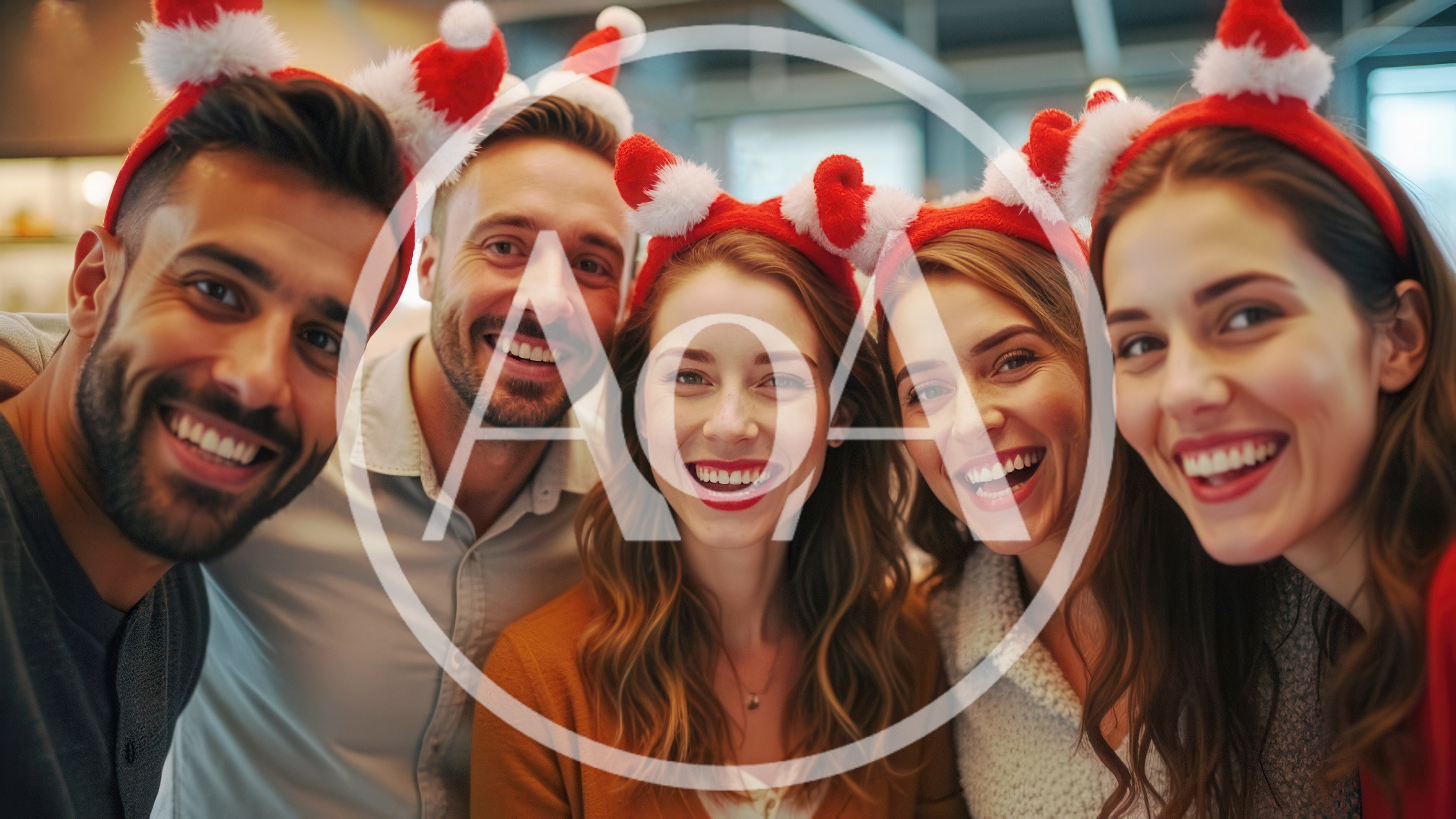 Group of Friends Wearing Christmas Headbands Smiling