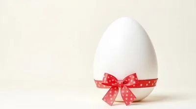 White Easter Egg With Red Polka Dot Ribbon