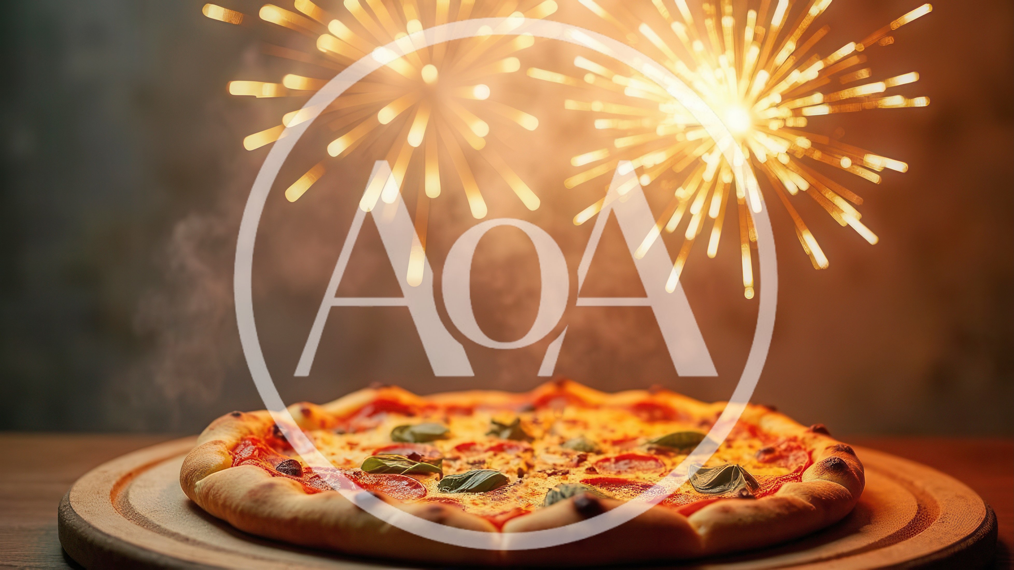 Fresh Pepperoni Pizza With Festive Fireworks Background