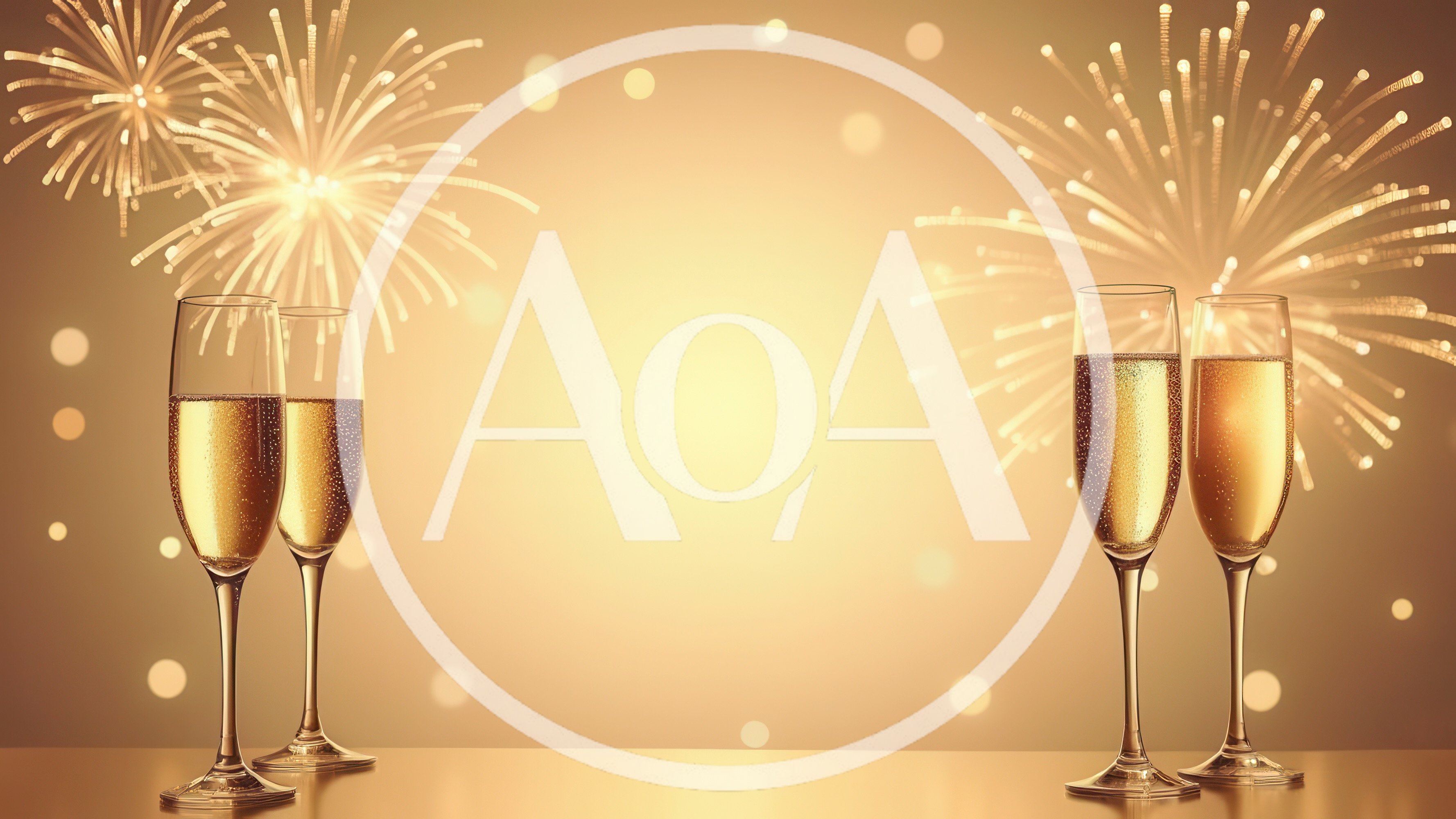 Four Champagne Flutes With Fireworks Background