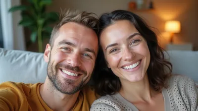 Happy Couple Taking A Selfie At Home