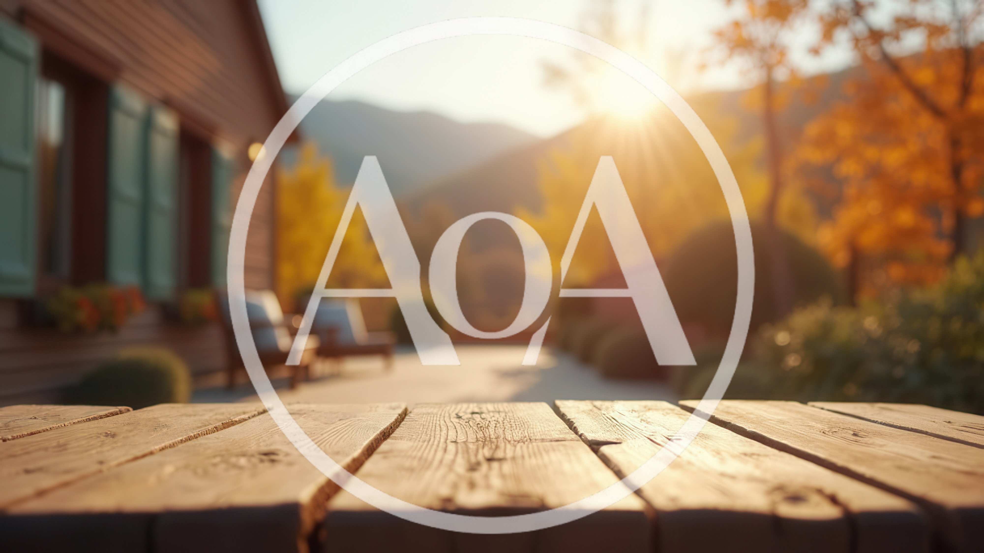 Rustic Wooden Table Surface With Blurred Autumn Patio Background