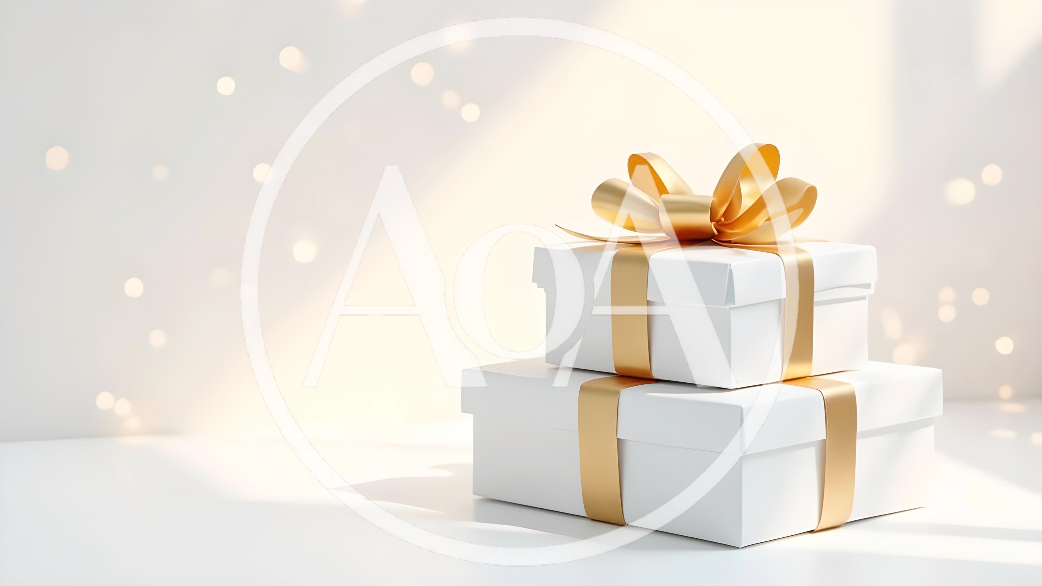 Stacked White Gift Boxes With Gold Ribbons