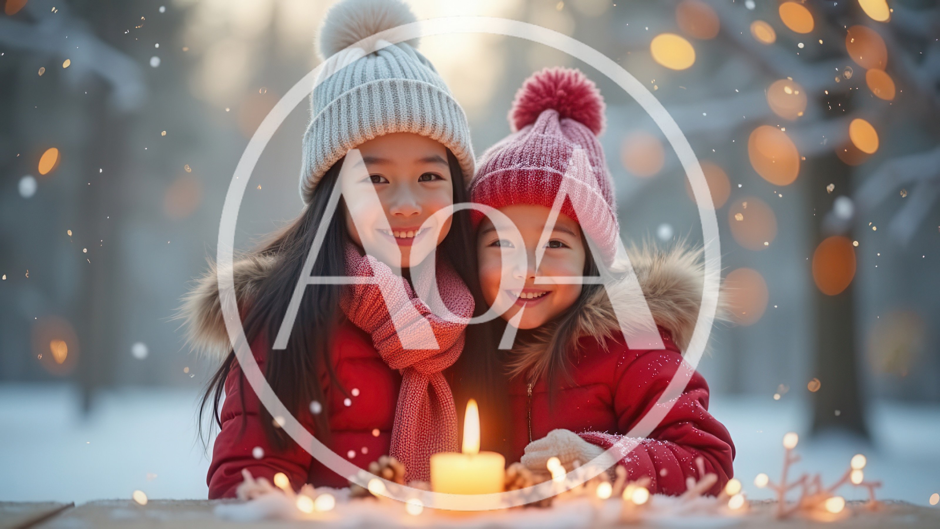 Two Young Sisters Smiling Outdoors in Winter