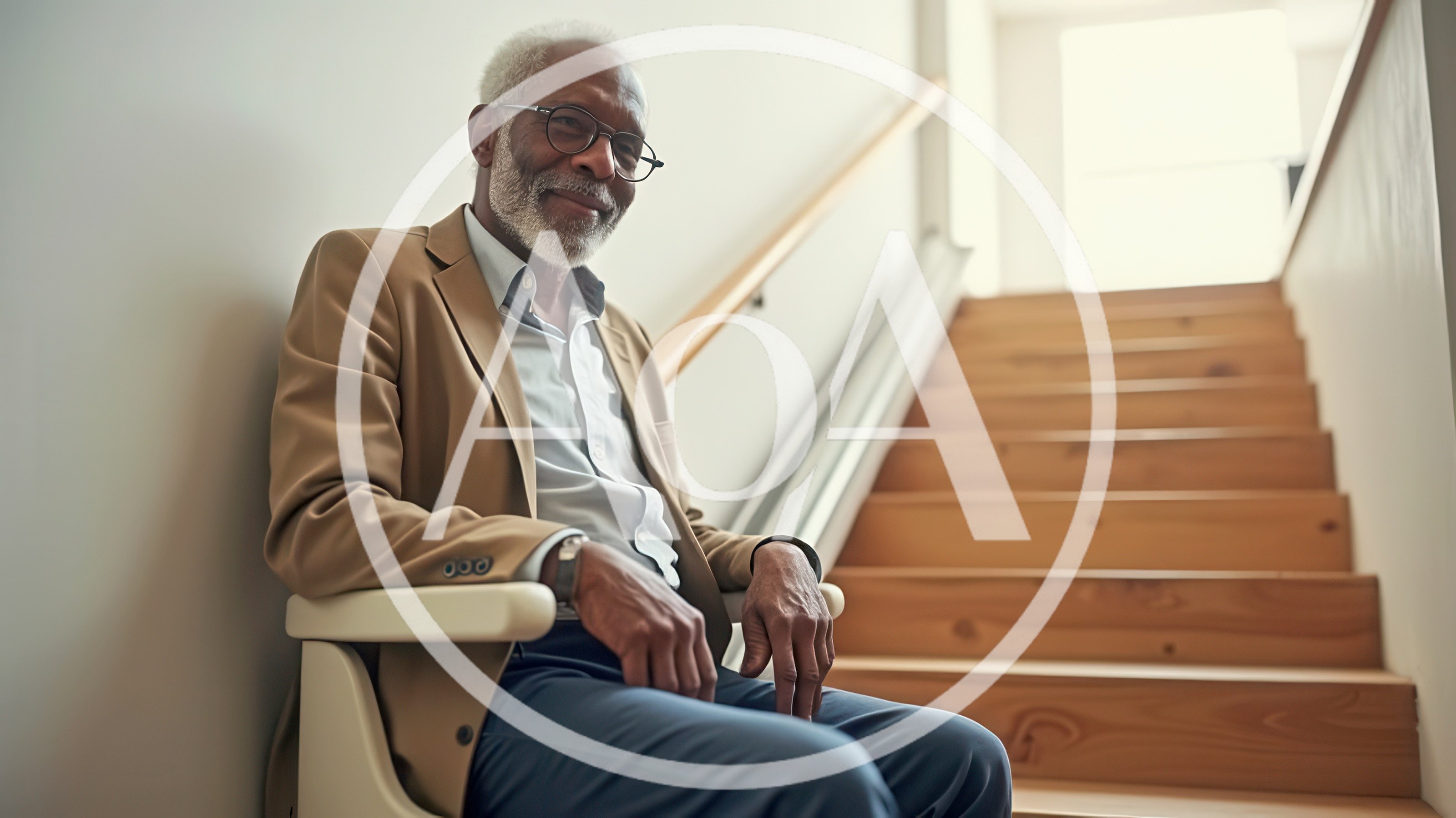 Senior Man Sitting On A Stair Lift