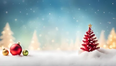 Miniature Red Christmas Tree and Ornaments in Snow