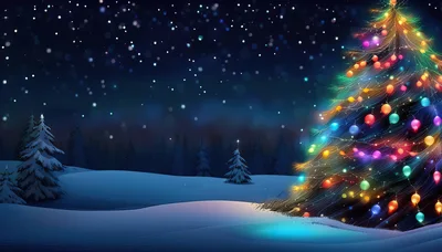 Illuminated Christmas Tree In Snowy Winter Landscape