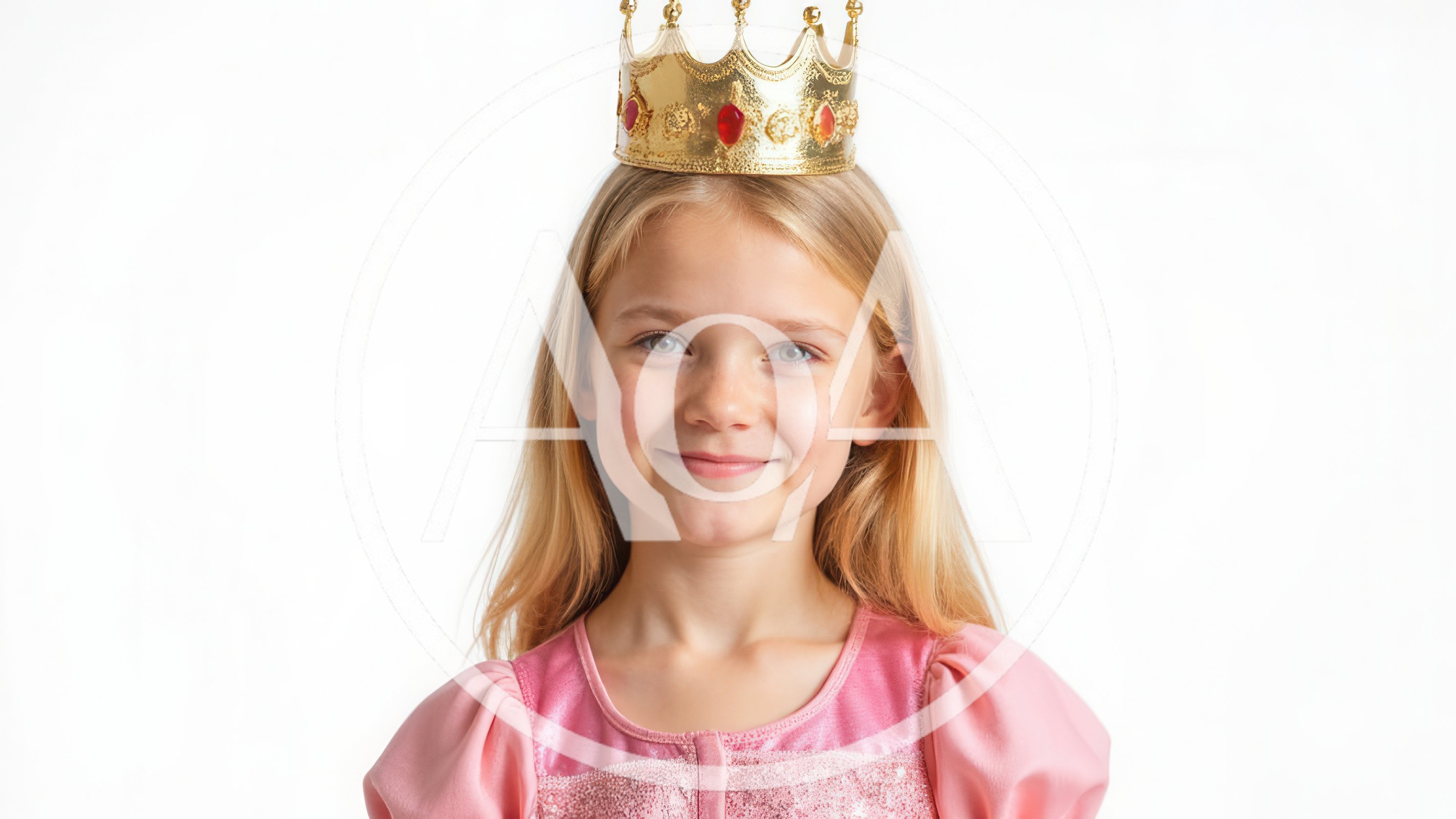 Young Girl Wearing A Princess Crown And Pink Dress