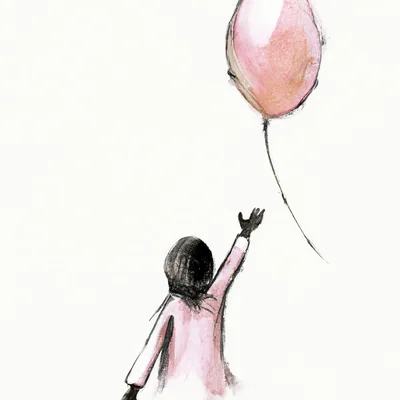 Sketch Of A Girl Reaching For A Pink Balloon