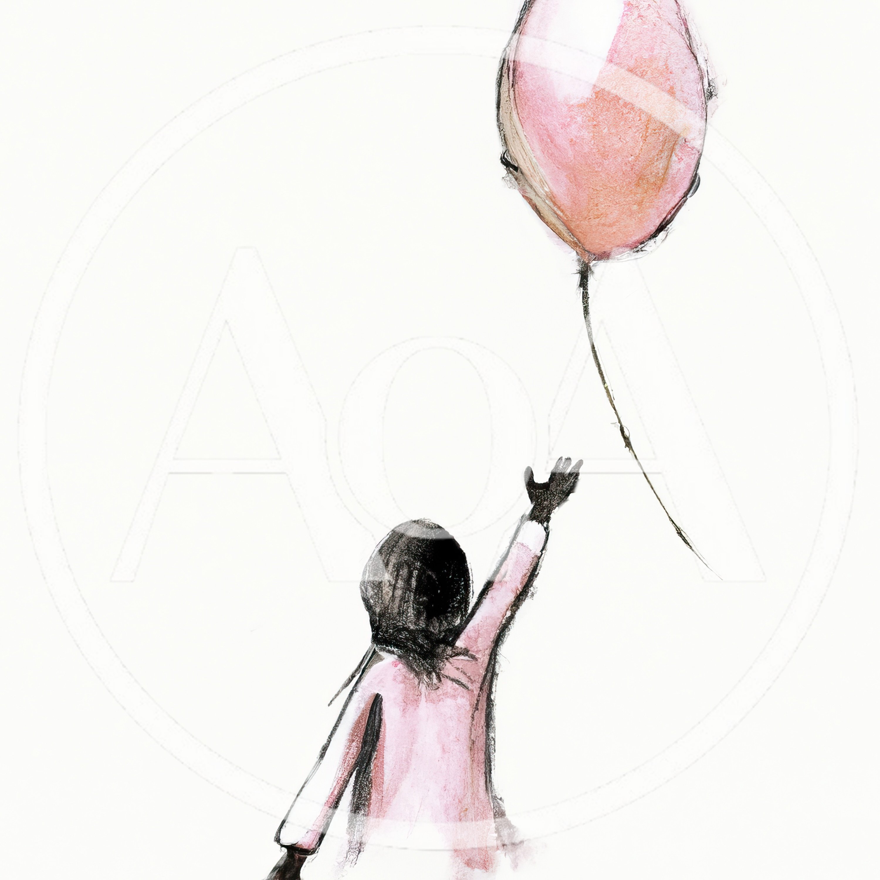 Sketch Of A Girl Reaching For A Pink Balloon