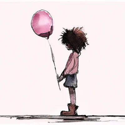 Sketch Of A Child Holding A Pink Balloon