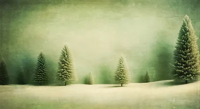 Minimalist Winter Landscape With Evergreen Trees