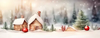 Cozy Wooden Christmas Cabins in Snowy Winter Forest
