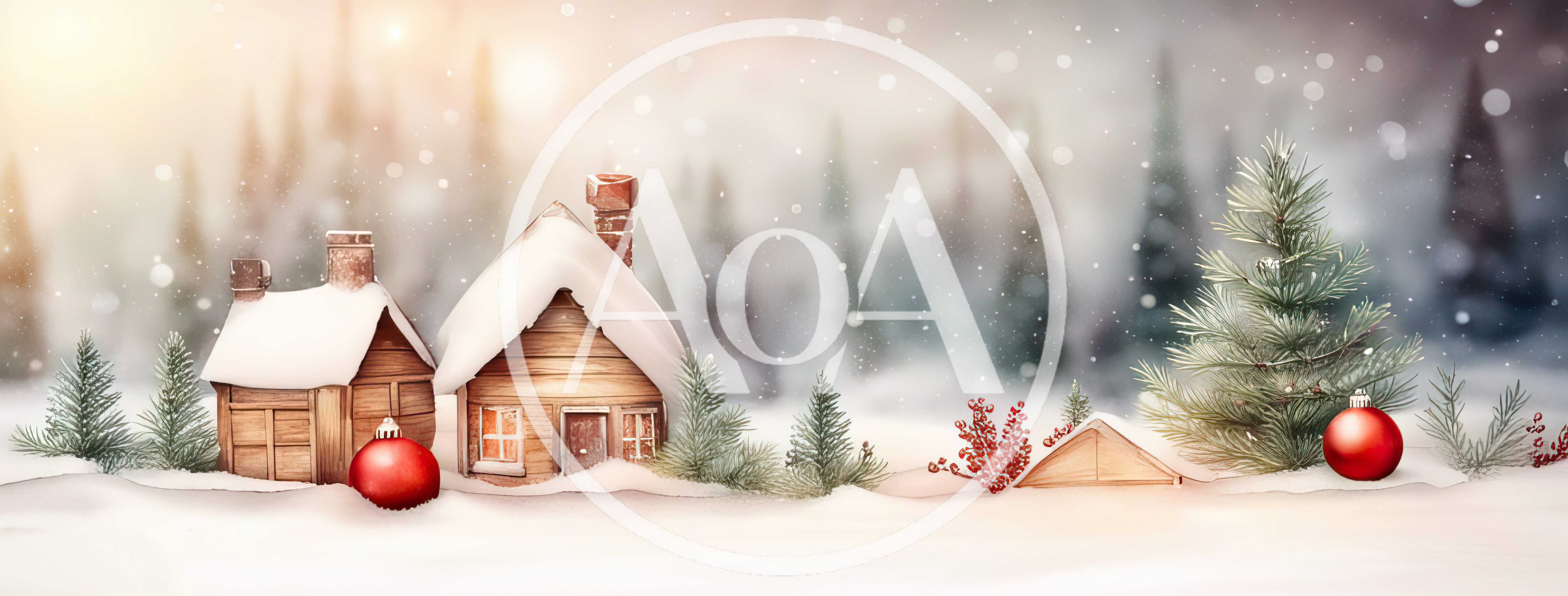Cozy Wooden Christmas Cabins in Snowy Winter Forest