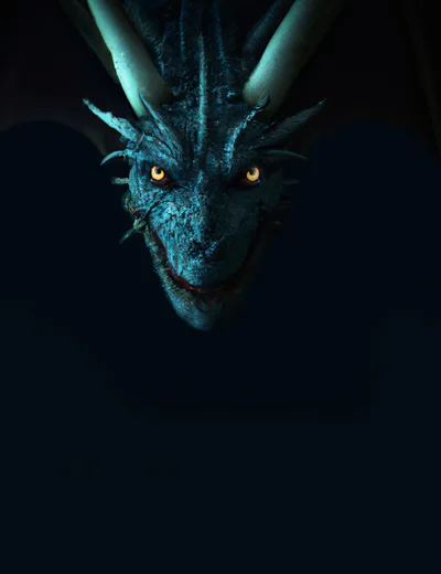 Close Up Portrait Of A Fearsome Blue Dragon