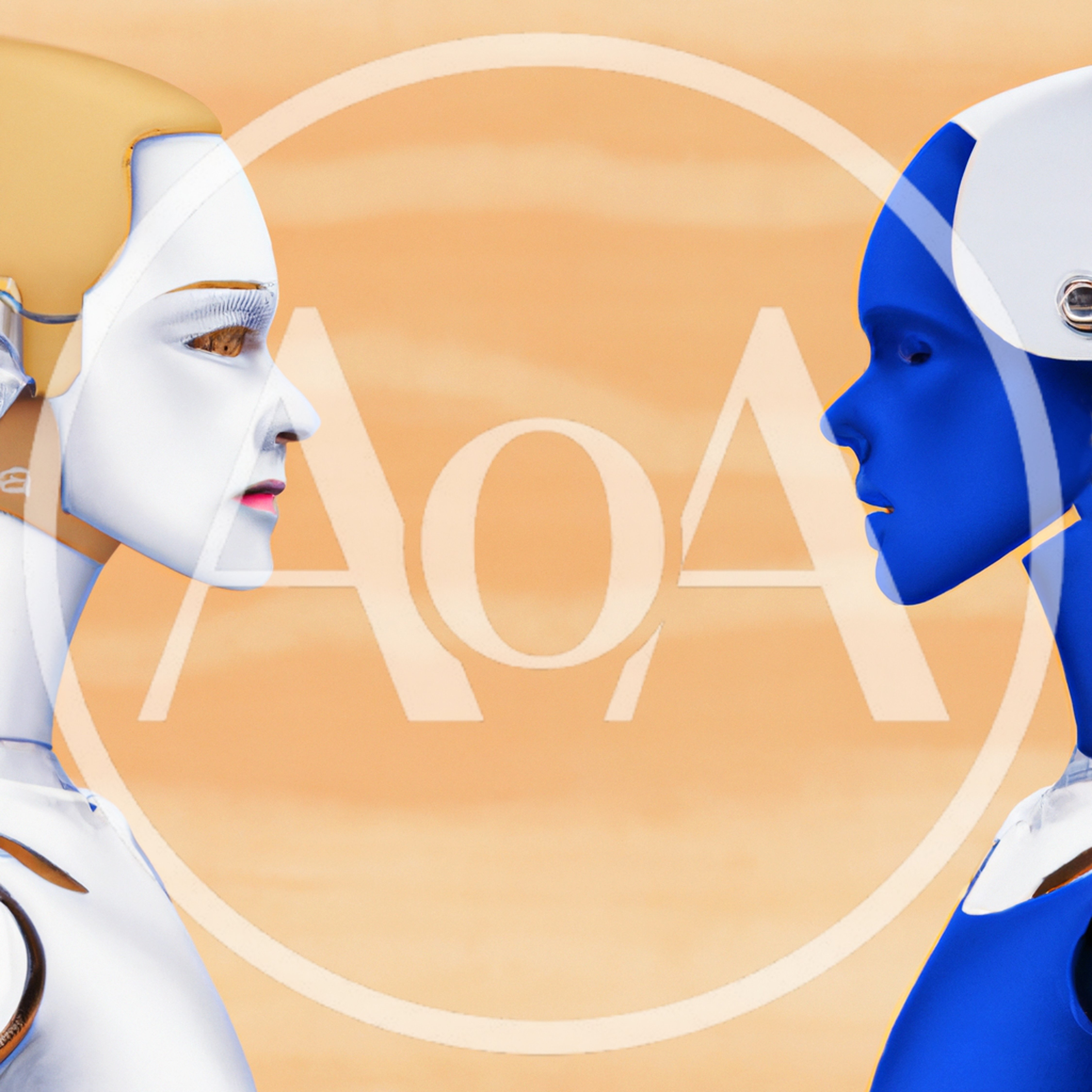 Two Futuristic Androids Facing Each Other