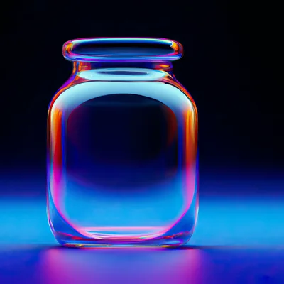 Empty Glass Jar With Neon Iridescent Lighting