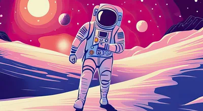 Astronaut Walking Across A Surreal Alien Planet Surface