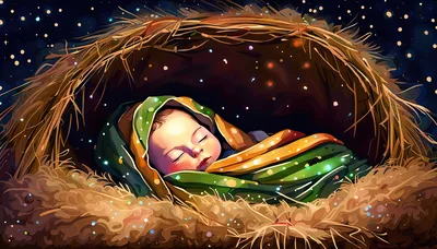 Baby Jesus Sleeping In A Manger