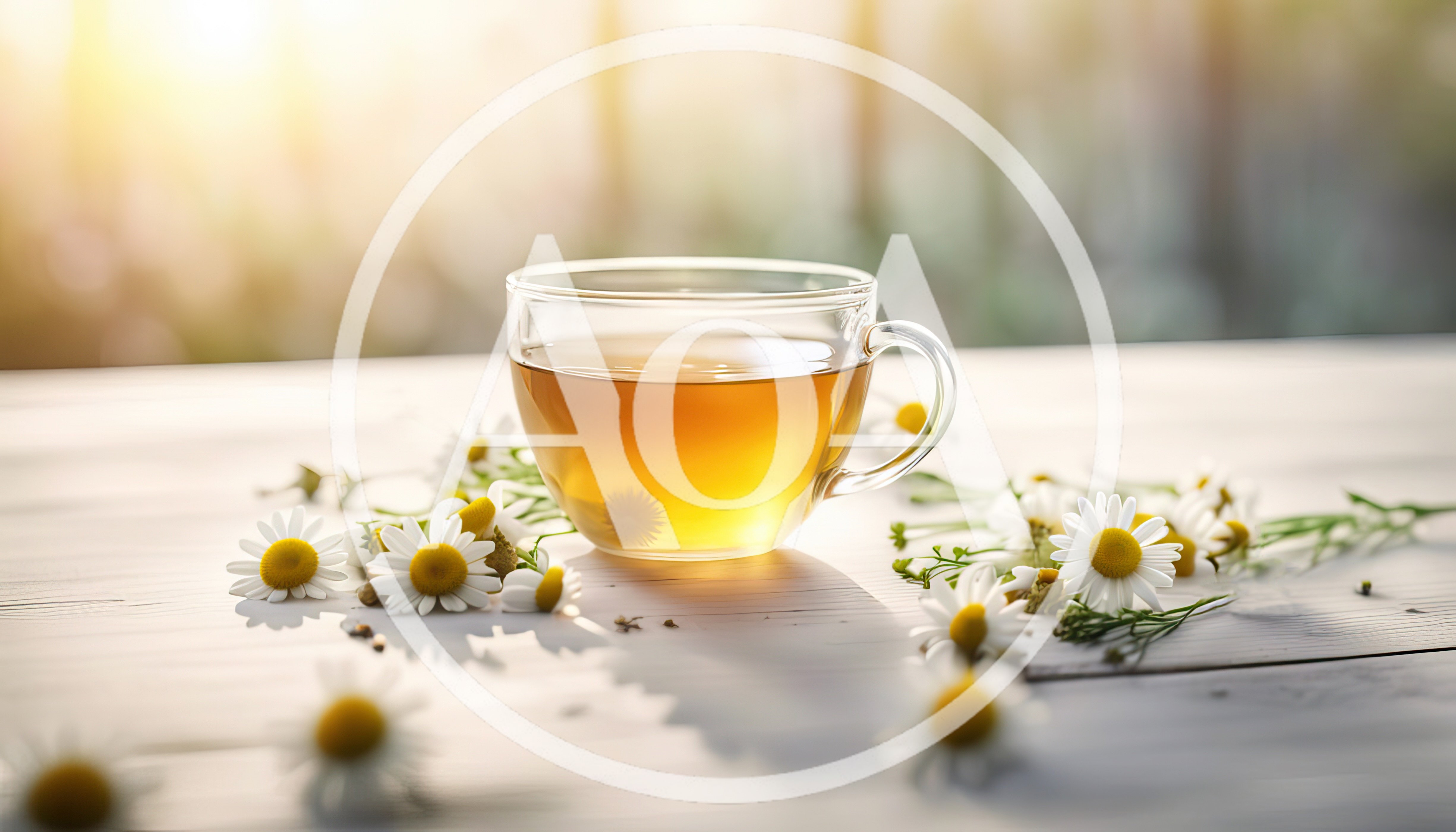 Glass Cup Of Chamomile Tea With Fresh Flowers