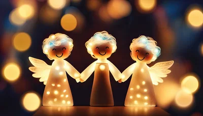 Three Illuminated Angel Figurines Holding Hands
